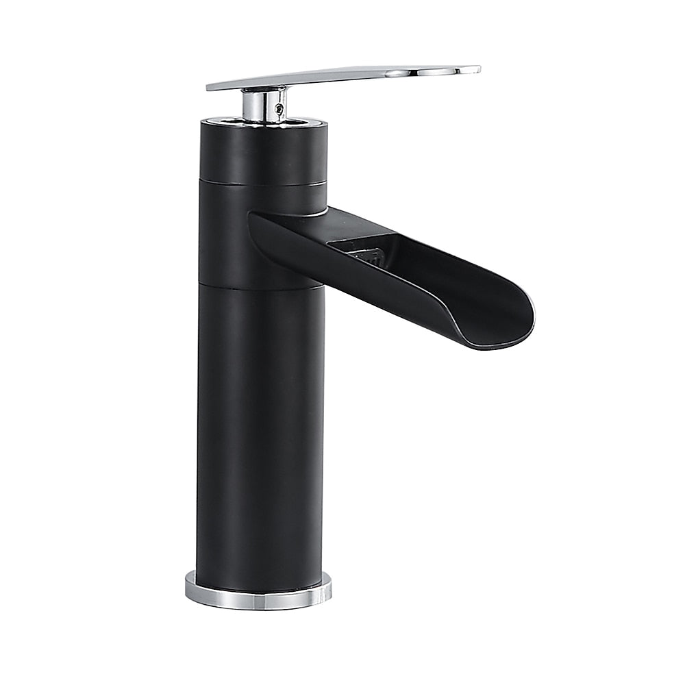 Modern Brass Waterfall Bathroom Faucet, Single-Hole Deck Mounted Faucet