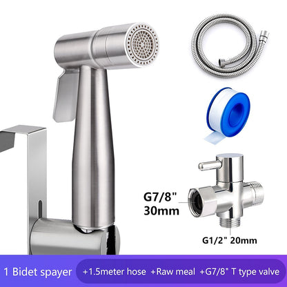Stainless Steel Handheld Bidet Sprayer, Dual Spray Mode Shattaf Toilet Sprayer with T-Valve, Hose, Holder