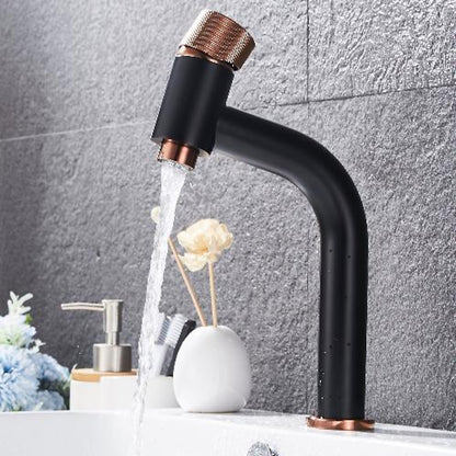 Modern Single-Hole Bathroom Faucet, Single-Handle Brass Vanity Faucet with Knurled Handle, Matte Black / Brushed Gold / Rose Gold