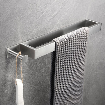 Modern Wall-Mounted Stainless Steel Towel Bar, Self-Adhesive Towel Rack with Integrated Hook, Matte Black / Chrome / Brushed Nickel / Brushed Gold