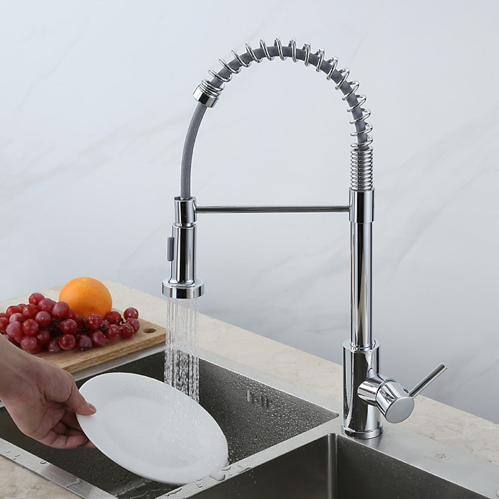Stainless Steel Pre-Rinse Kitchen Faucet, Single-Handle Pull-Down Faucet, Chrome / Brushed Nickel