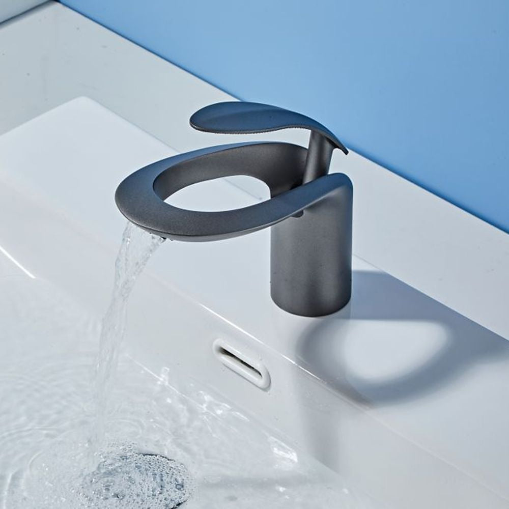 Modern Waterfall Bathroom Faucet, Single-Handle Brass Faucet