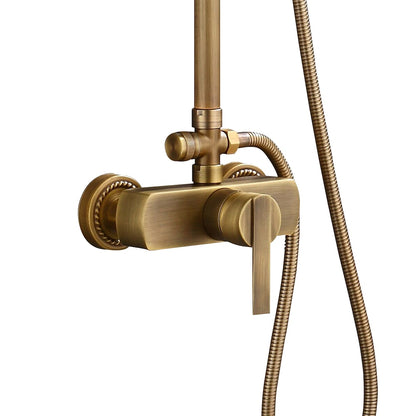 Antique Brass Wall-Mount Rainfall Shower System, Single-Handle Shower Faucet Set with Handheld Shower