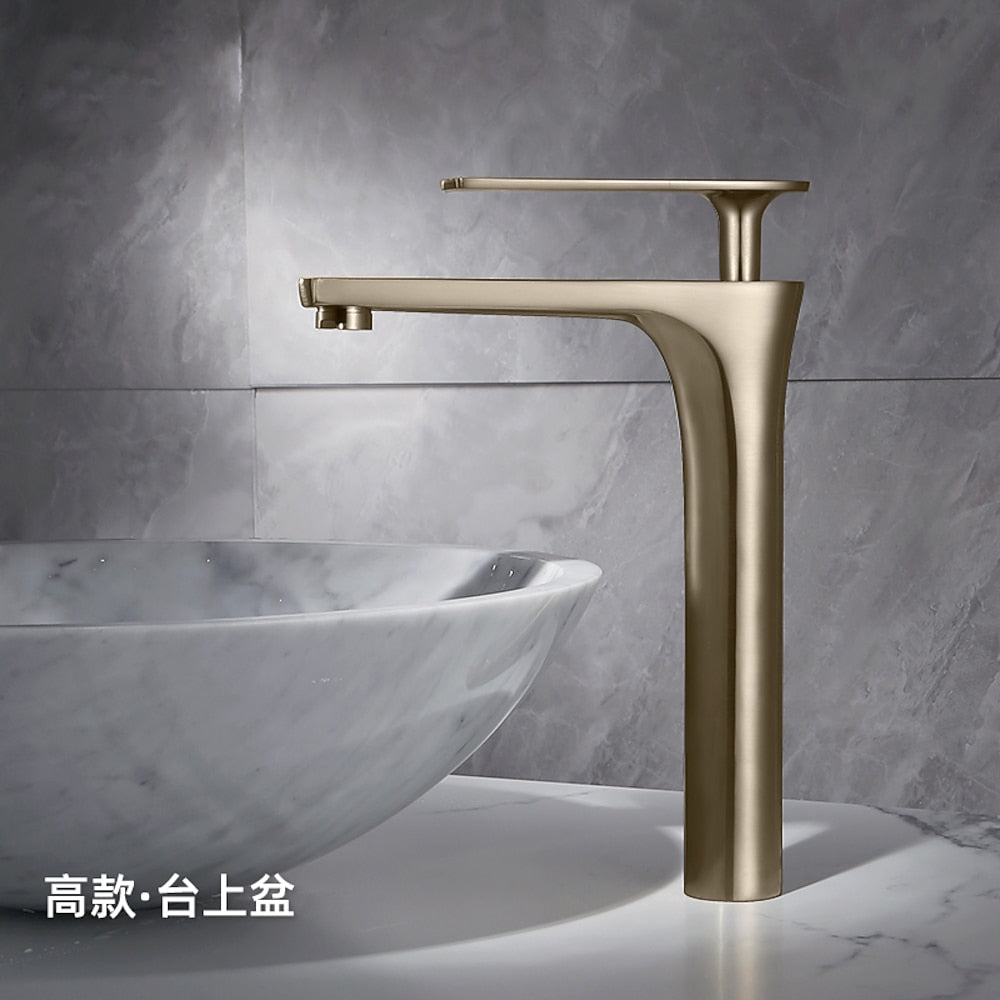 Modern Vessel Sink Faucet, Single-Handle Brass Bathroom Faucet