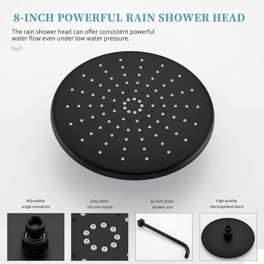 Matte Black Contemporary Rainfall Shower System, Wall-Mount Single-Handle Shower Faucet with Handheld Shower