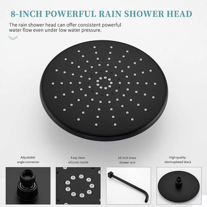 Matte Black Contemporary Rainfall Shower System, Wall-Mount Single-Handle Shower Faucet with Handheld Shower