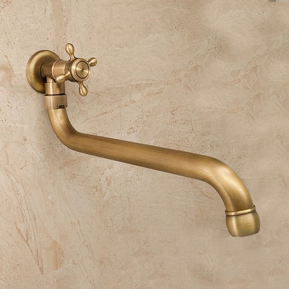Antique Brass Wall-Mount Bathroom Faucet, Single-Cold Swivel Spout Faucet for Mop Pool