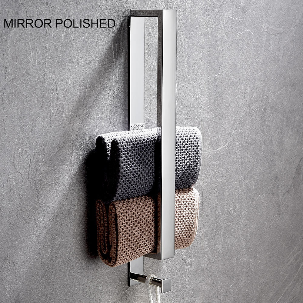 Modern Wall-Mounted Stainless Steel Towel Bar, Self-Adhesive Towel Rack with Integrated Hook, Matte Black / Chrome / Brushed Nickel / Brushed Gold