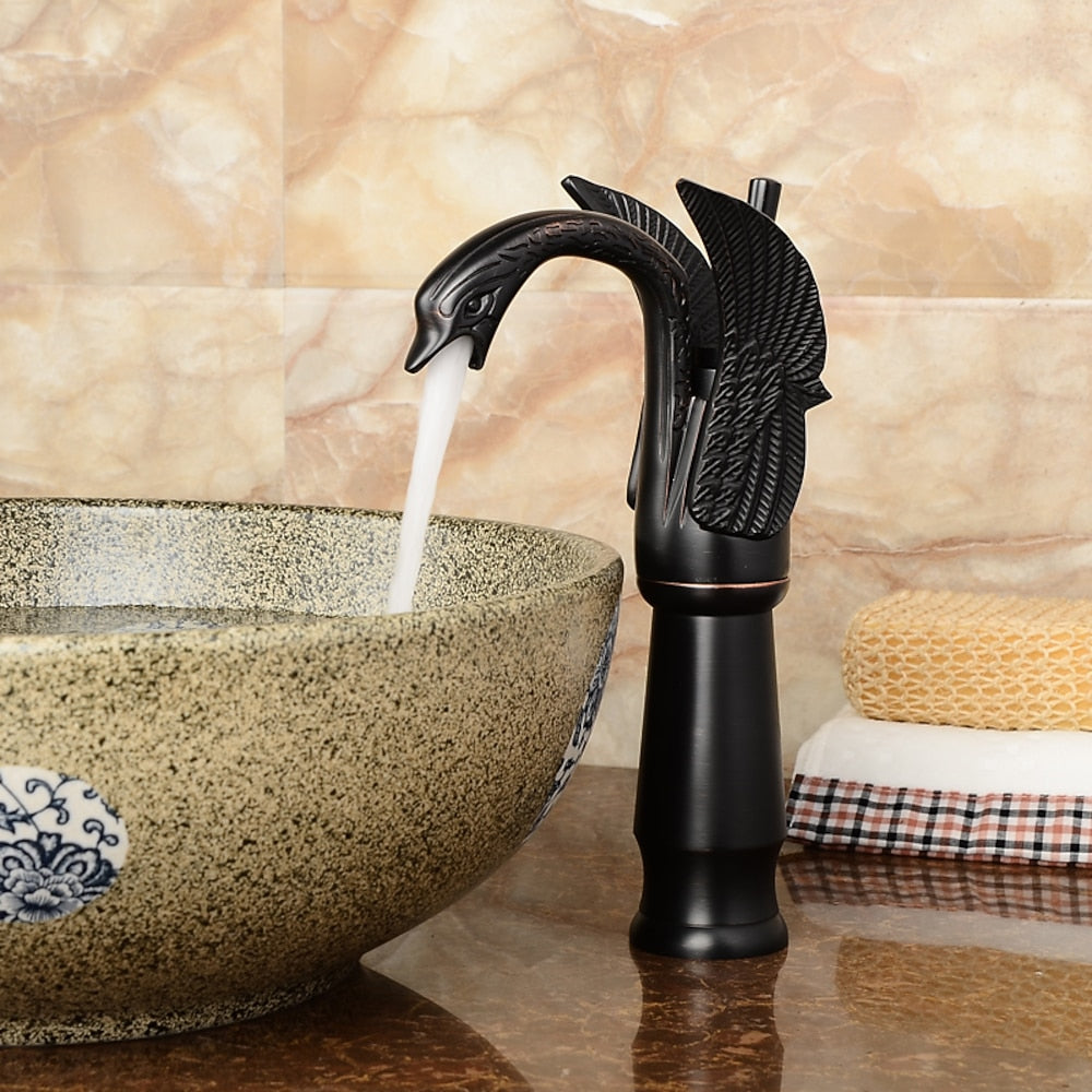 Retro Swan-Shaped Bathroom Faucet, Single-Handle Single-Hole Faucet