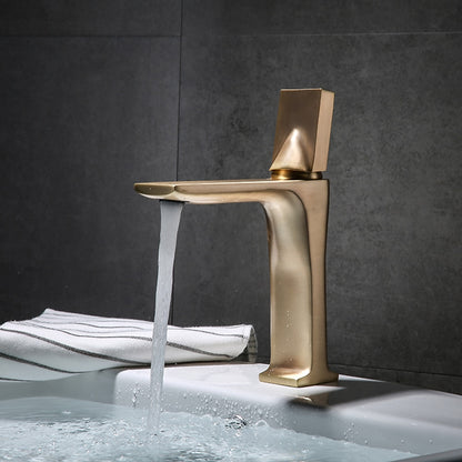 Brushed Gold Modern Bathroom Sink Faucet, Single-Hole Single-Handle Brass Faucet