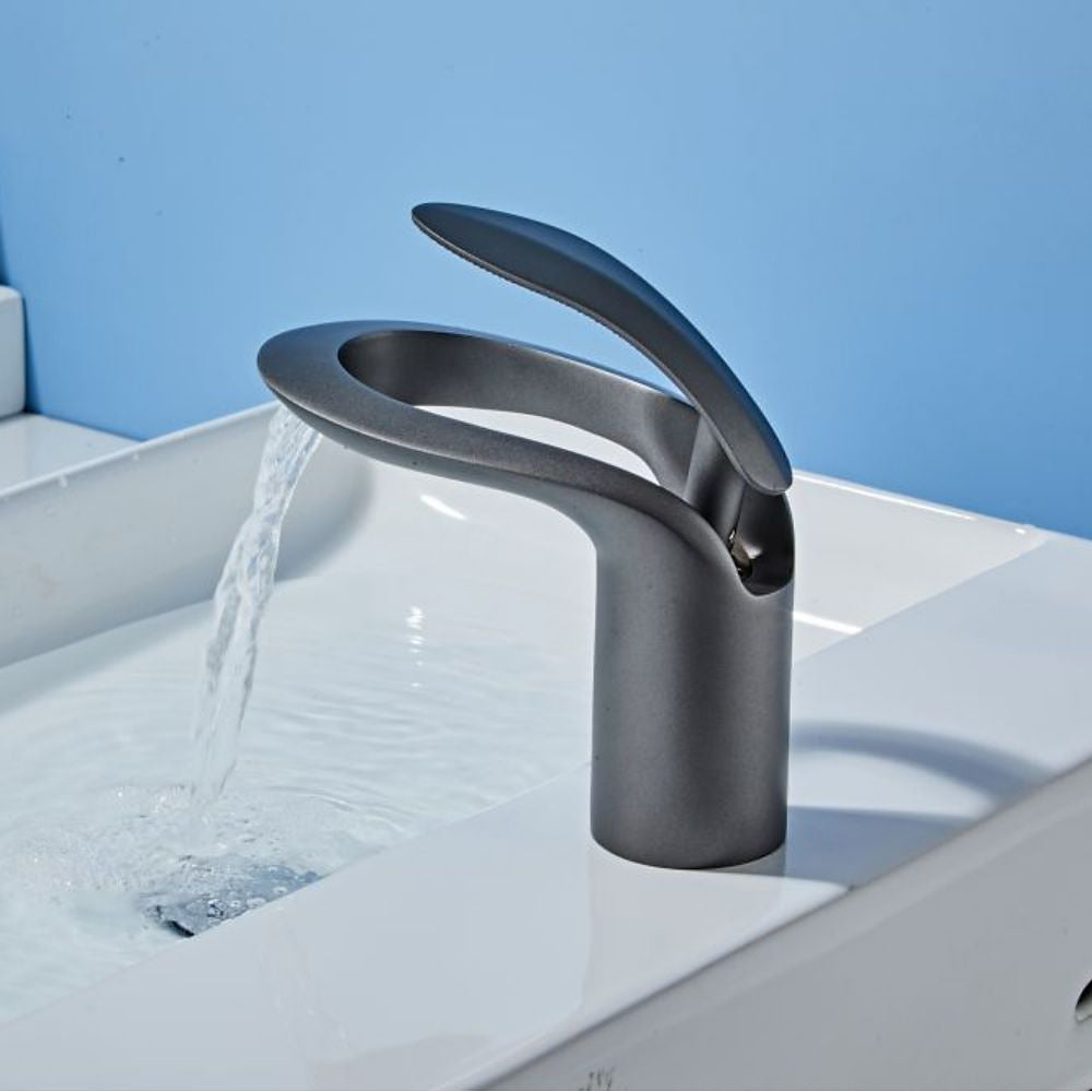 Modern Waterfall Bathroom Faucet, Single-Handle Brass Faucet