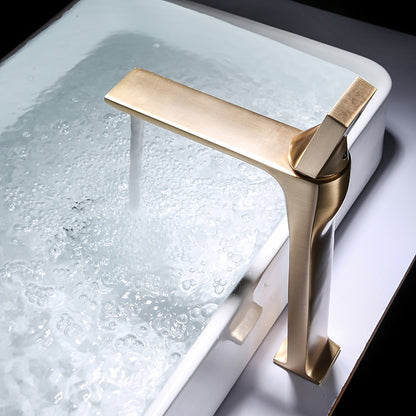 Brushed Gold Modern Bathroom Sink Faucet, Single-Hole Single-Handle Brass Faucet