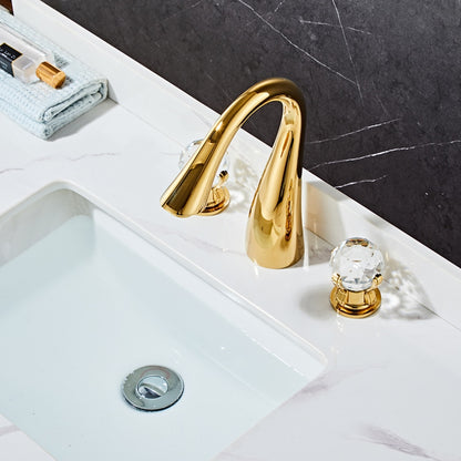Crystal Knob Handle Widespread Bathroom Faucet, Modern Dual-Handle 3-Hole Faucet, Polished Gold / Chrome / Brushed Nickel