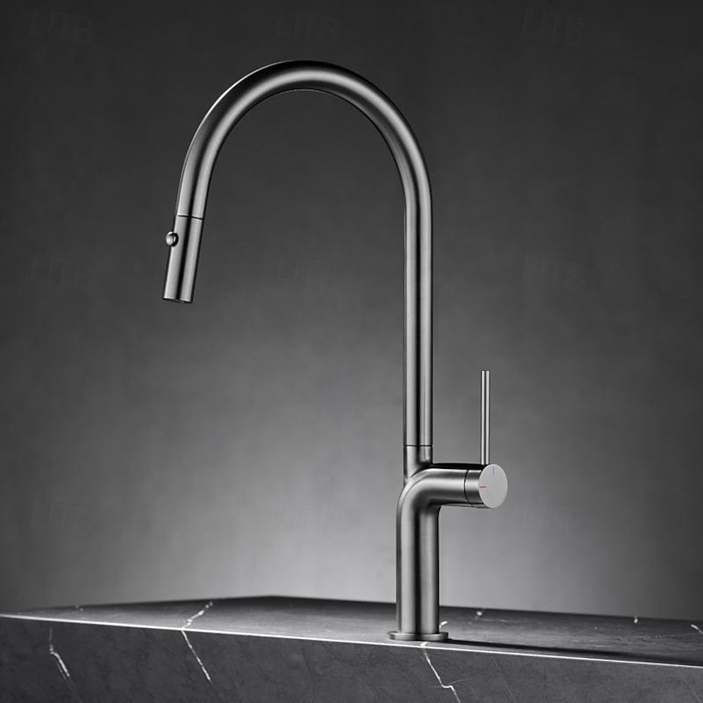 Pull-Down Modern Kitchen Faucet, Single-Hole Single-Handle Faucet, Gunmetal / Rose Gold / Chrome
