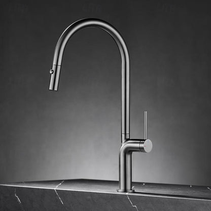 Pull-Down Modern Kitchen Faucet, Single-Hole Single-Handle Faucet, Gunmetal / Rose Gold / Chrome