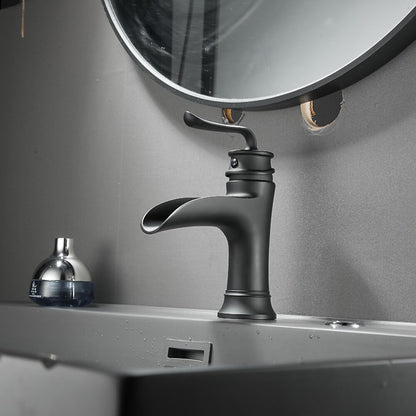 Waterfall Bathroom Faucet, Modern Single-Handle Brass Basin Faucet, Brushed Nickel / Matte Black