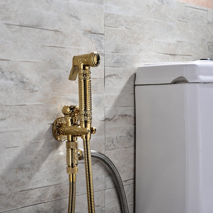 Polished Gold Antique Handheld Bidet Sprayer, Vintage Brass Toilet Shattaf Set with Hose / Wall Bracket