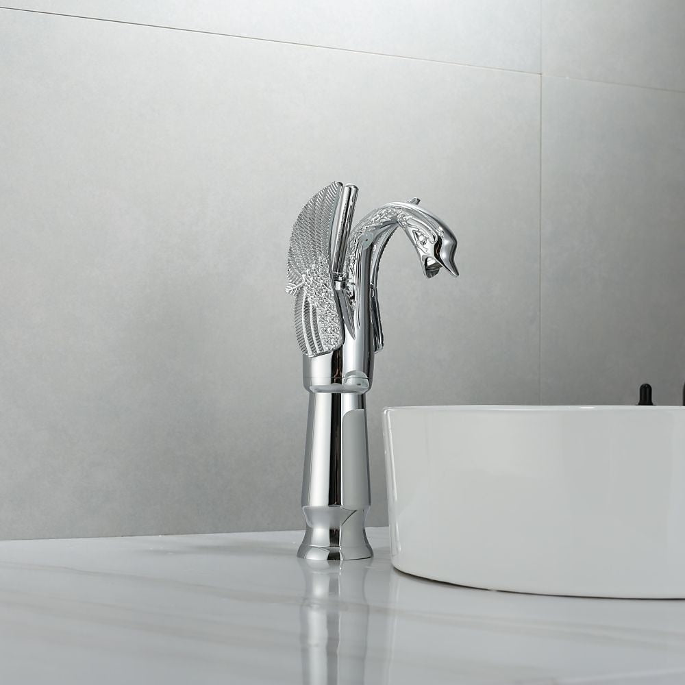 Swan Shape Waterfall Bathroom Faucet, Single-Handle Vessel Sink Faucet