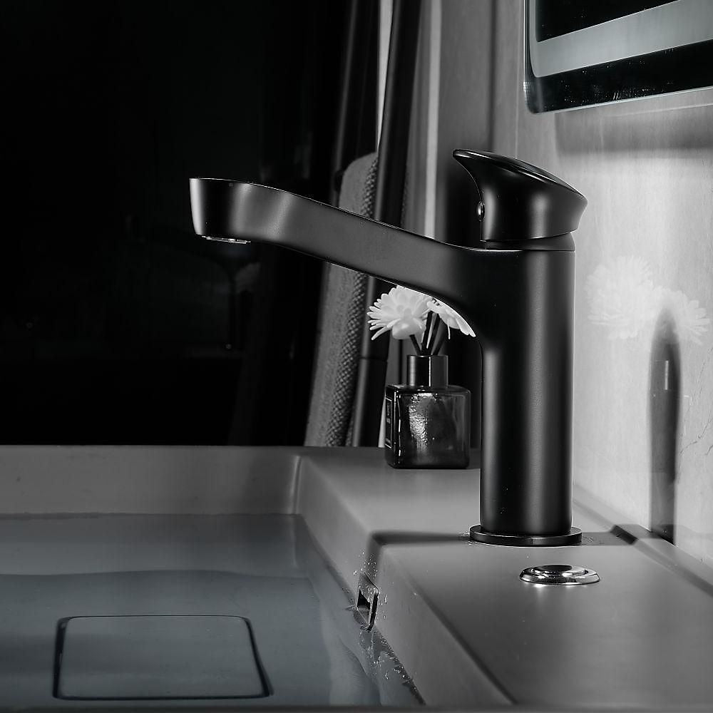 Modern Waterfall Bathroom Faucet, Single-Hole Brass Single-Handle Faucet, Matte Black / Matte White / Gunmetal / Chrome / Brushed Gold