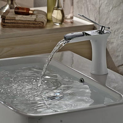 Waterfall Bathroom Sink Faucet, Single-Handle Brass Faucet