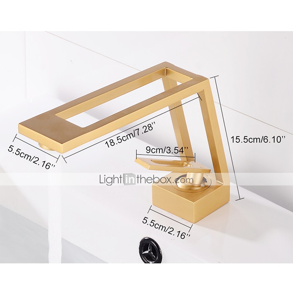 Geometric Hollow-Out Spout Bathroom Faucet, Modern Single-Handle Brass Faucet