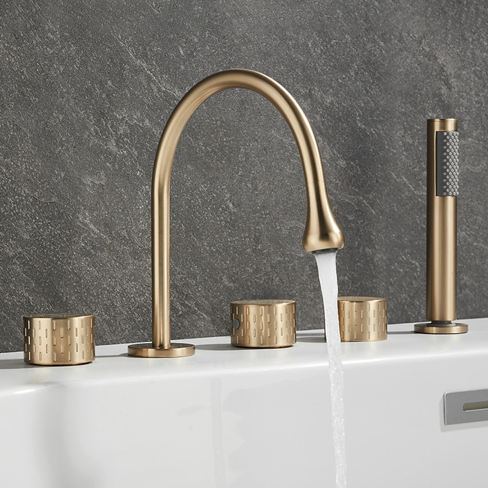High-Arc 5-Hole Roman Tub Faucet, Three-Handle Tub Filler Faucet with Handheld Shower