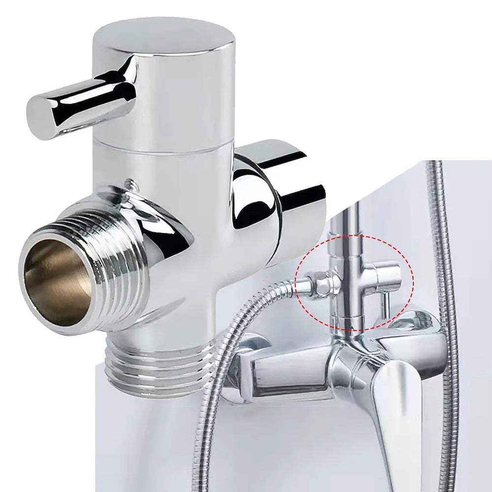 Chrome Brass 3-Way Shower Diverter Valve, T-Adapter Tee for Handheld Showerhead