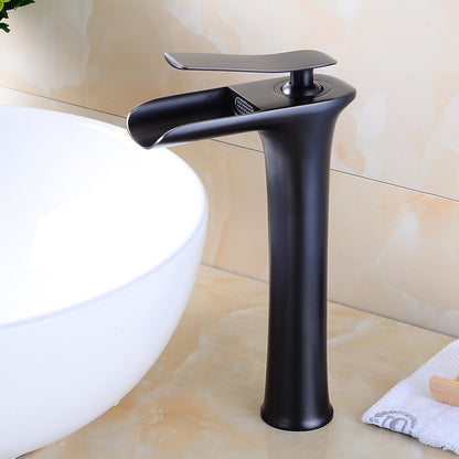 Waterfall Single-Hole Bathroom Faucet, Modern Single-Handle Sink Faucet with Pop-Up Drain