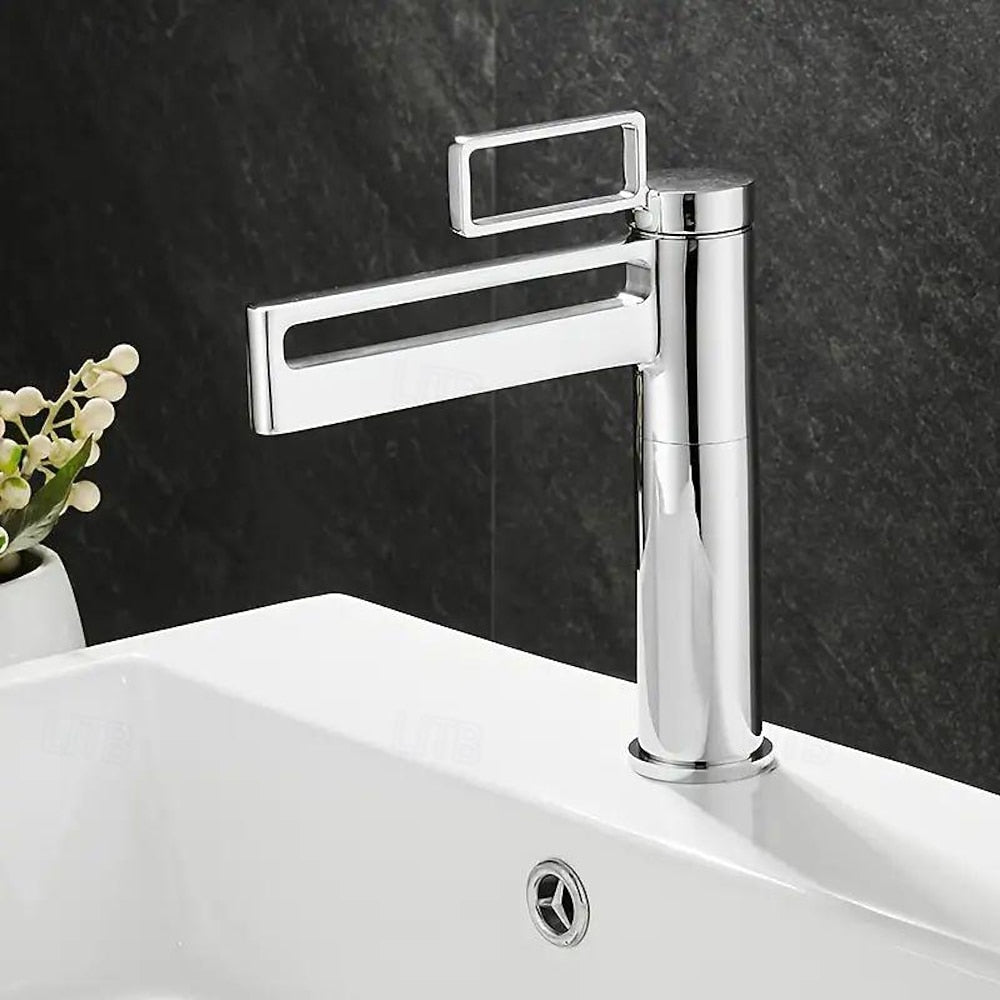 Waterfall Single-Hole Bathroom Faucet, Modern Single-Handle Faucet, Chrome / Polished Gold