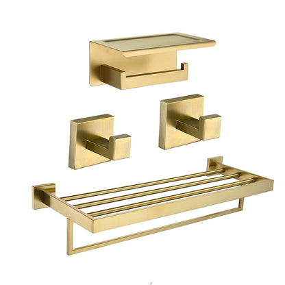 Brushed Gold Stainless Steel Bathroom Hardware Set, Modern Wall-Mount Bathroom Accessory Set with Towel Rack / Toilet Paper Holder / Robe Hooks