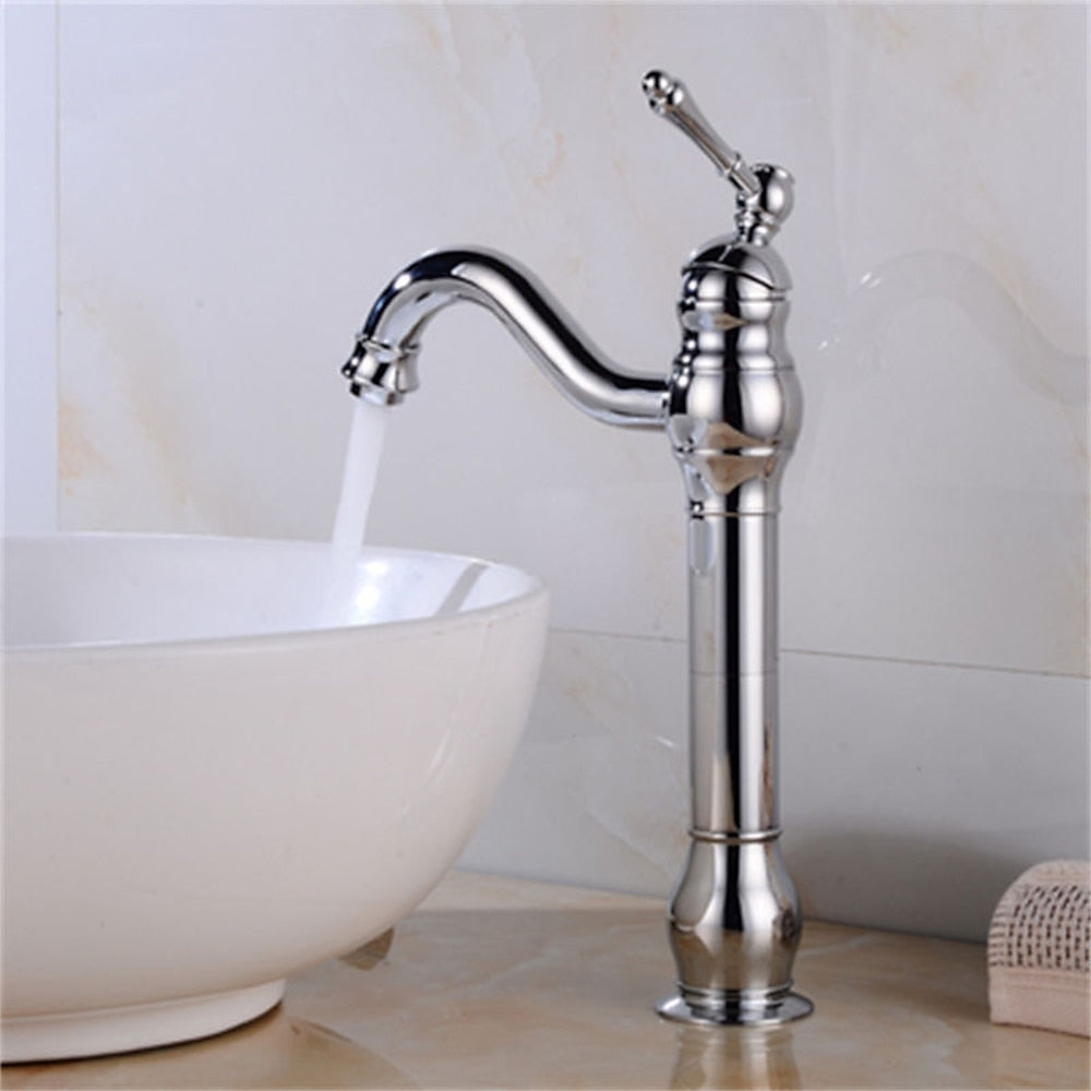 360-Degree Swivel Single-Hole Bathroom Faucet, Single-Handle High Arc Faucet, Antique Brass / Oil-Rubbed Bronze / Brushed Nickel / Chrome