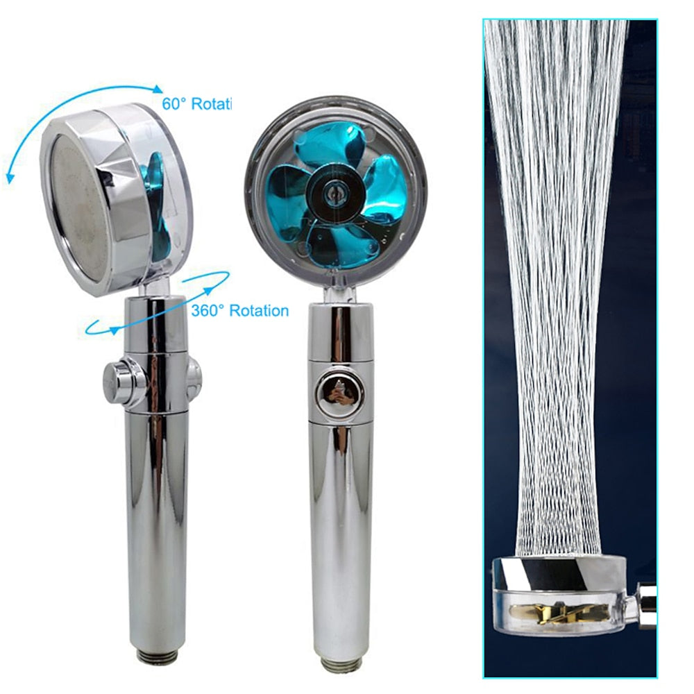 High-Pressure Turbo Fan Handheld Shower Head, 360-Degree Swivel ABS Shower Head with Pause Switch, Silver / Gold / Multi