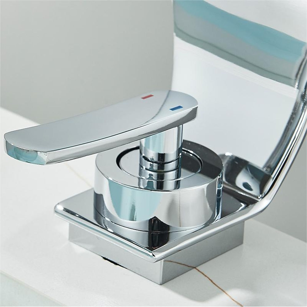 Modern Waterfall Bathroom Faucet, Single-Handle Arc Spout Faucet, Black / Silver / White
