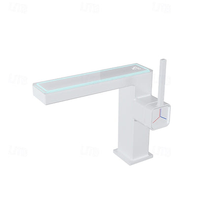 LED Temperature Display Waterfall Bathroom Faucet, Single-Hole Single-Handle Brass Faucet, Silver / Gold / Gray / White / Black / Multi