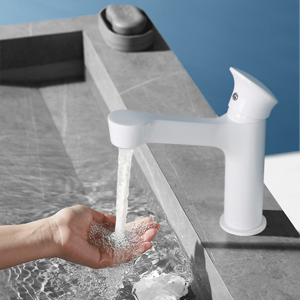 Modern Waterfall Bathroom Faucet, Single-Hole Brass Single-Handle Faucet, Matte Black / Matte White / Gunmetal / Chrome / Brushed Gold