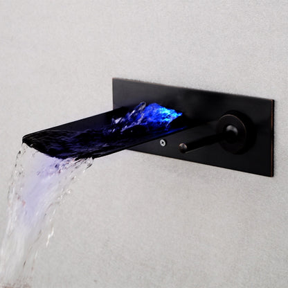 LED Waterfall Bathroom Faucet, Wall-Mount Single-Handle Brass Faucet, Brushed Gold / Matte Black / Oil-Rubbed Bronze