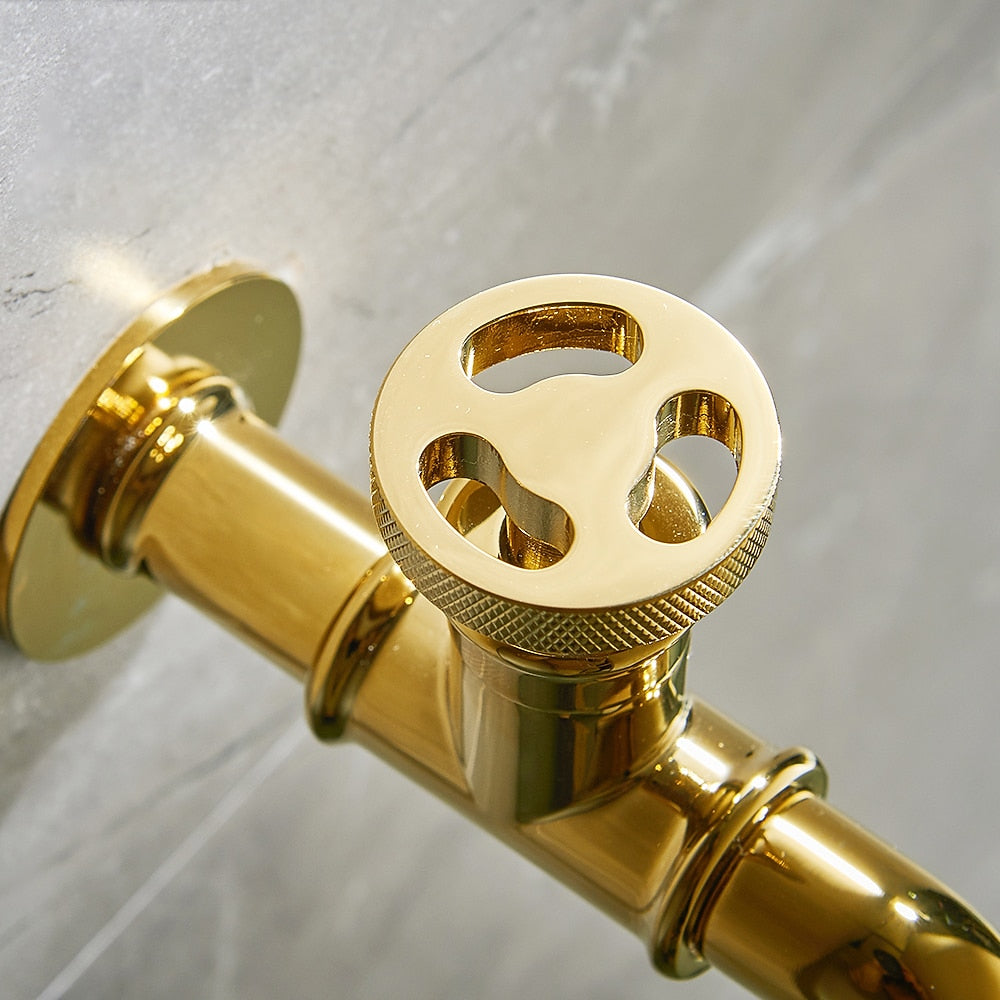 Industrial Single-Cold Wall-Mount Faucet, Single-Handle Brass Utility Faucet with Wheel Handle, Matte Black / Polished Gold