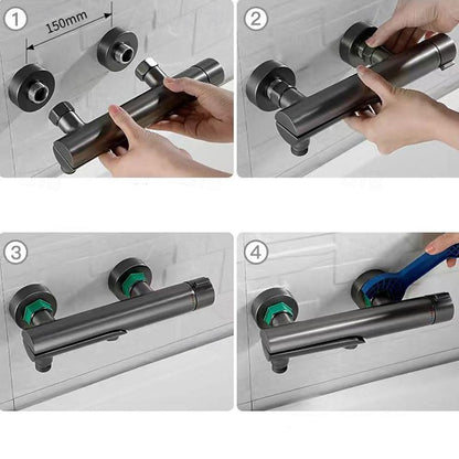 Modern Wall-Mount Tub Faucet, Single-Handle Swivel Spout Faucet with Handheld Shower, Brushed Gold / Matte Black / Gunmetal / Chrome / Matte White