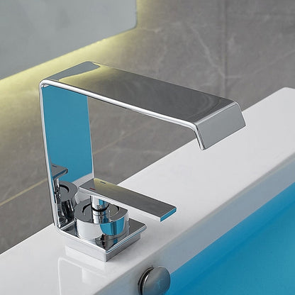 Modern Waterfall Bathroom Faucet, Single-Handle Single-Hole Brass Faucet, Chrome / Matte Black / Gunmetal / Matte White