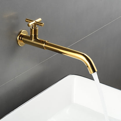 Wall-Mount Single-Hole Bathroom Faucet, Single Cross Handle Swivel Spout Faucet, Antique Brass / Matte Black / Chrome / Matte White / Polished Gold / Gunmetal