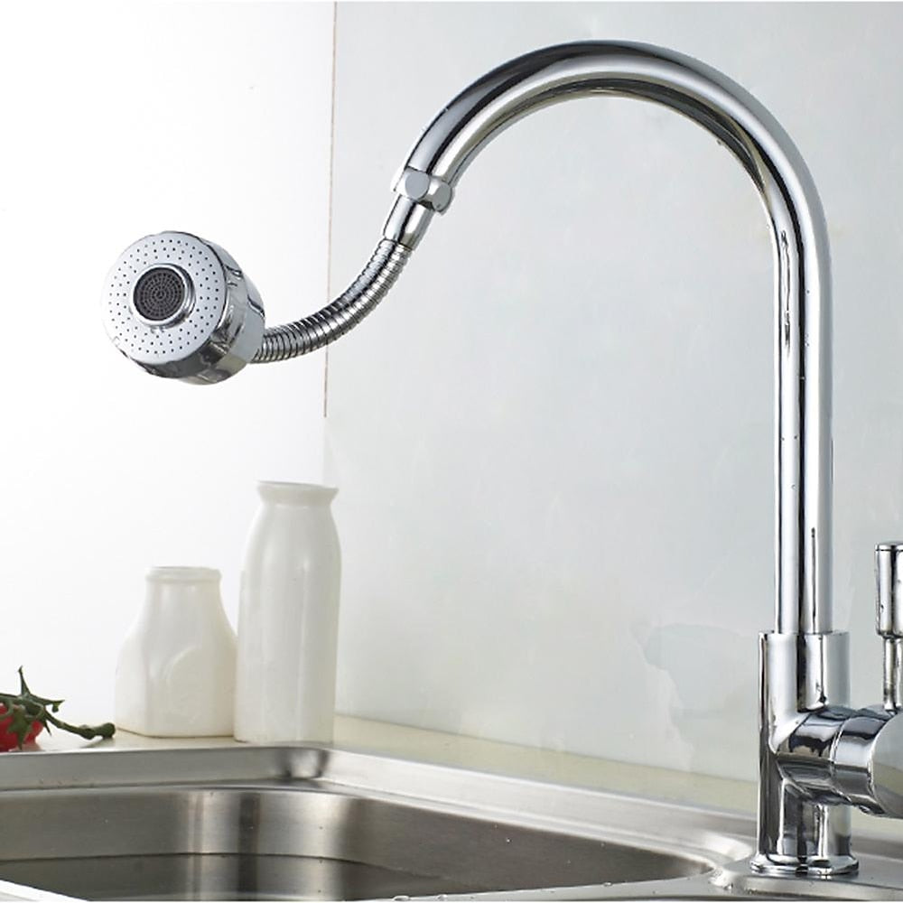 Chrome 360-Degree Swivel Flexible Faucet Aerator, Dual-Mode Stainless Steel Spray Nozzle Aerator