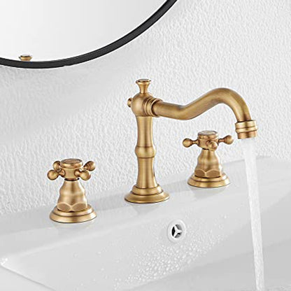 Traditional Brass Widespread Bathroom Faucet, Dual Cross Handle Vanity Faucet, Antique Brass / Brushed Nickel / Chrome / Oil-Rubbed Bronze / Matte Black