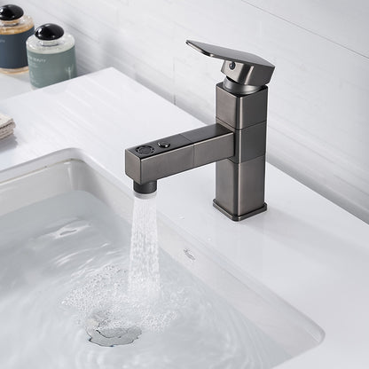 Modern Pull-Out Bathroom Faucet, Single-Hole Swivel Spout Faucet, Matte Black / Chrome / Brushed Nickel / Gunmetal / Matte White