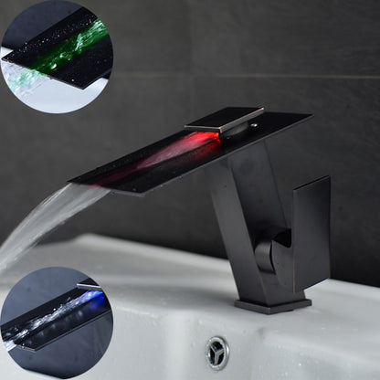LED Waterfall Bathroom Faucet, Single-Hole Single-Handle Brass Faucet, Brushed Nickel / Chrome / Oil-Rubbed Bronze