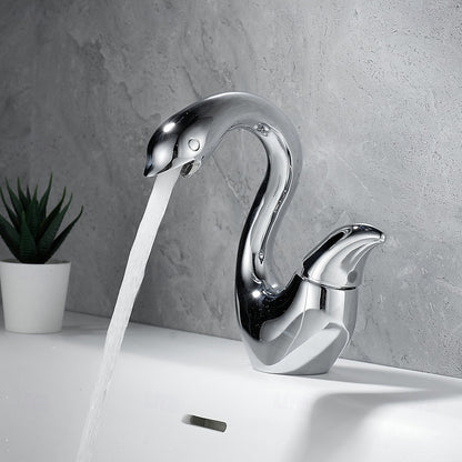 Swan-Shaped Modern Single-Hole Bathroom Faucet, Single-Handle Brass Basin Faucet