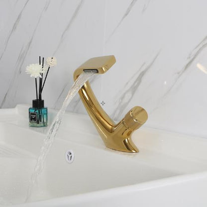 Waterfall Single-Hole Bathroom Faucet, Modern Brass Single-Handle Faucet