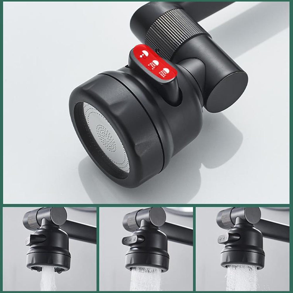 Height-Adjustable Modern Bathroom Sink Faucet, Single-Hole Swivel Spout Faucet, Matte Black / Chrome