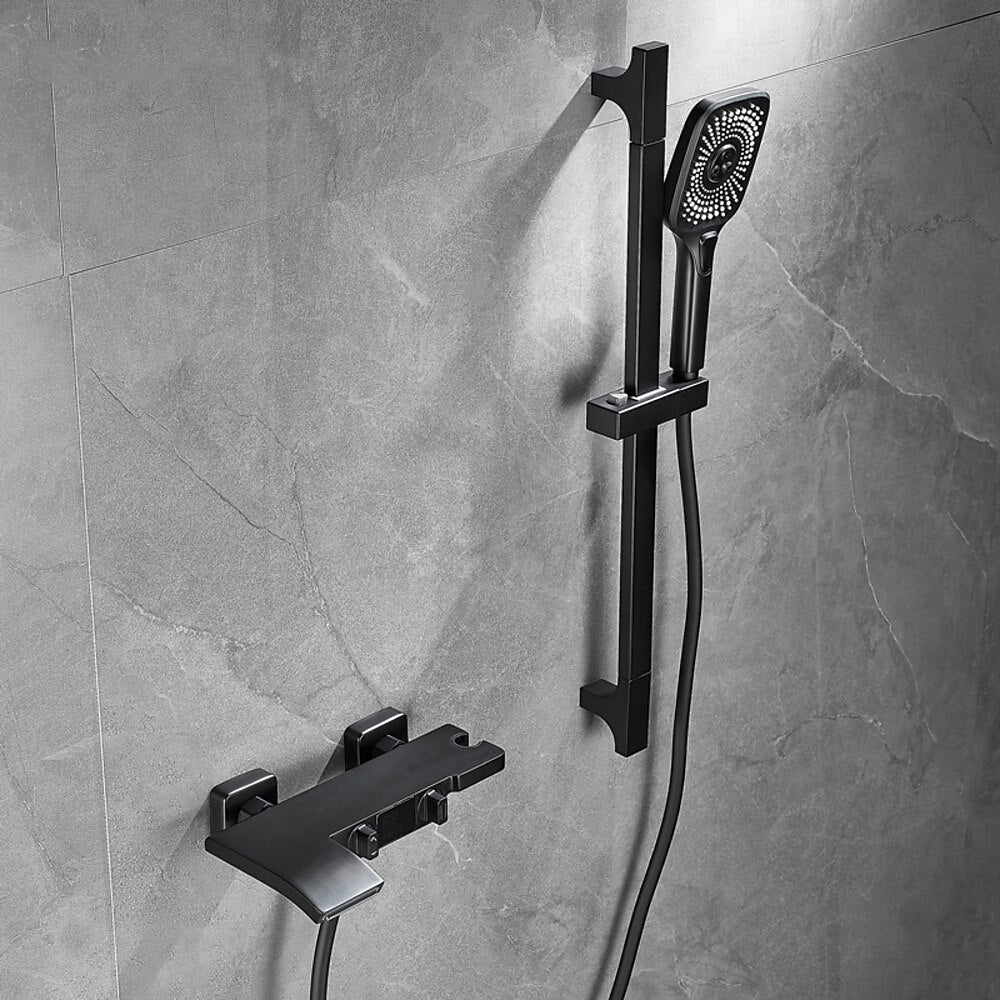 Wall-Mount Waterfall Tub Faucet, Dual-Handle Bath Mixer Tap with Handheld Shower