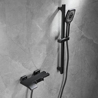Wall-Mount Waterfall Tub Faucet, Dual-Handle Bath Mixer Tap with Handheld Shower