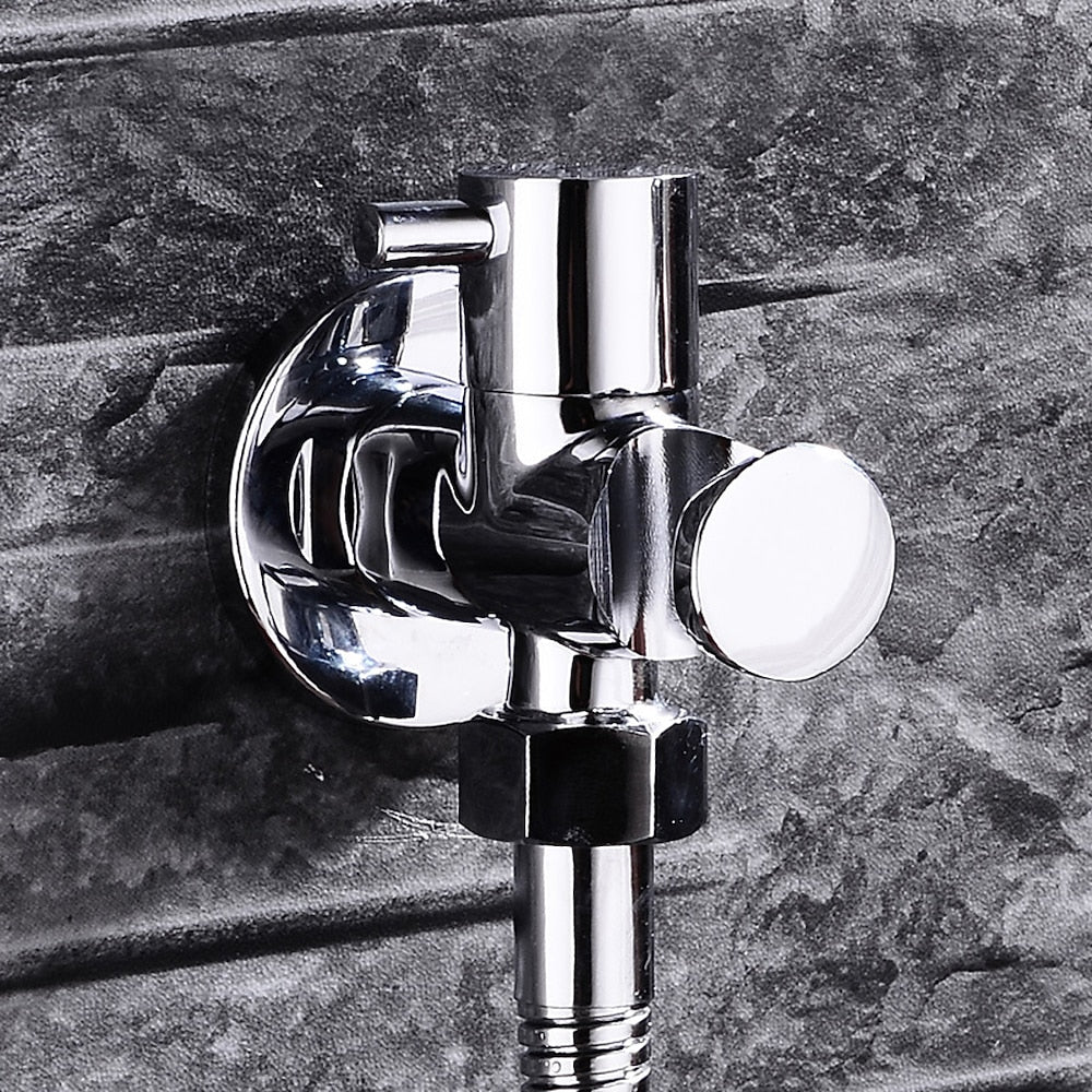 Chrome Contemporary Wall-Mount Handheld Bidet Sprayer, Single-Handle Brass Faucet with Hose